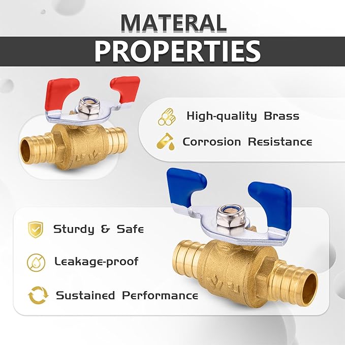 30PCS Foskan 3/4" PEX Crimp Ball Valve, Brass Full Port Shut-off Valve with Blue/Red Butterfly Handle for Portable Water Poject