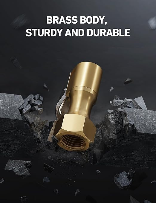AstroAI Air Chuck, Heavy Duty Open Flow Lock On Tire Chuck with Clip for Inflator Gauge Compressor Accessories, Yellow