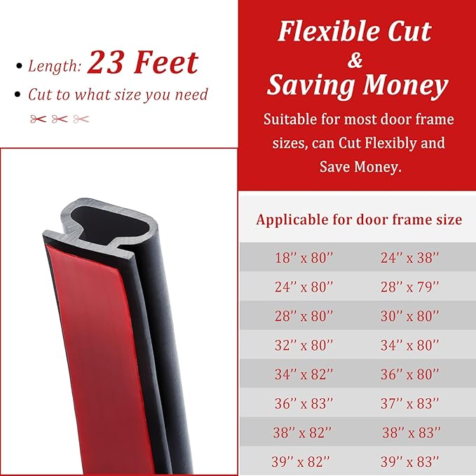 23 Feet Rubber Weather Stripping Door Seal Strip, Self-Adhesive Backing D-Shape Door Weatherstripping for Door Frame Insulation Large Gap, Easy Cut to Size(Blak)