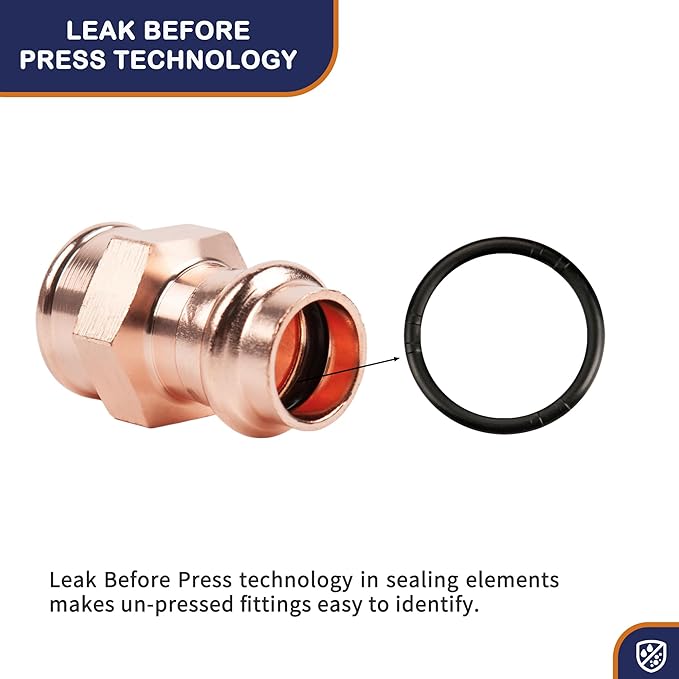 Copper Press Fittings 1/2 inch Female Adapter Pressure Copper Fitting P x FPT Connection for Residential, Commercial 10-Pack