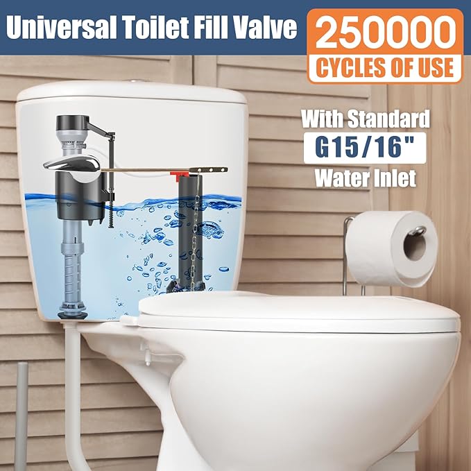 Universal Toilet Fill Valve Replacement Kit, Toilet Repair Kit Inside Tank, Height Adjustable & Water-Saving, Quiet & Anti-Siphon, Easy to Install (2-Pack)