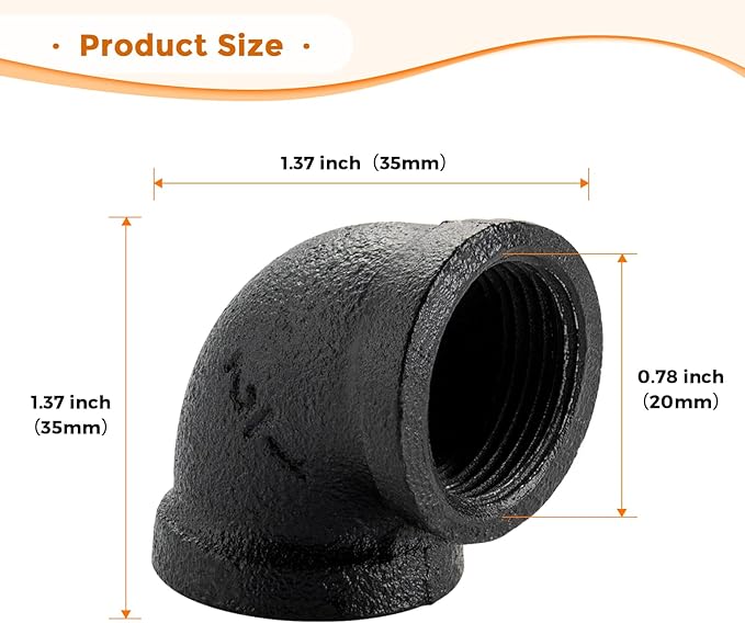 1/2" Black Pipe Fitting Elbow - Home Expert 10 Pack Industrial Pipe Fittings Iron Pipe Elbow for Steampunk Vintage Shelf Bracket DIY Plumbing