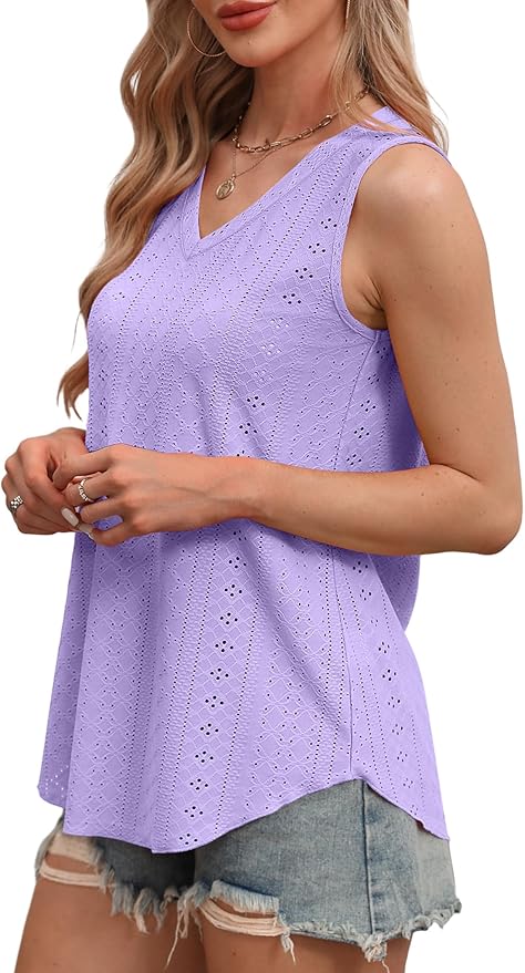 OFEEFAN Womens Tank Tops V Neck Sleeveless Flowy Loose Fit Basic Casual Summer Tops