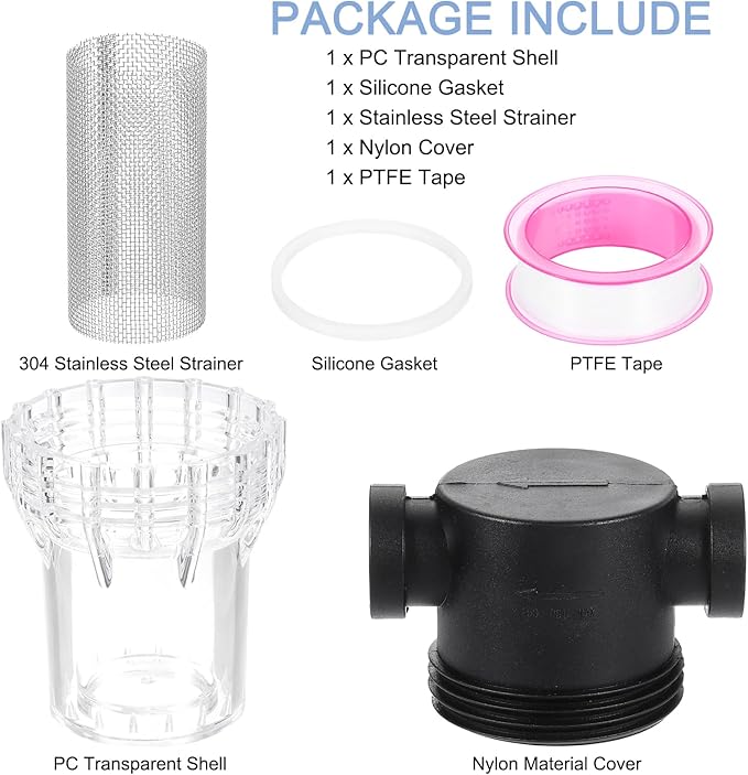 uxcell Pressure Washer Filter 1/2" NPT Female Thread, Inline Mesh Strainer Attachment, Stainless Steel Screen with Sealant Tape for Outdoor Gardening Inlet Water (Size:20 Mesh)