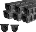Deep Profile HDPE Trench Drain-39.4Lx6.1Wx5.5H in. Channel Drain with Grates,6 Pack Total Length 236.22 in, Plastic Yard Drainage System for Outdoor,Downspout,Yard Fence,Pool,Sidewalk,Patio