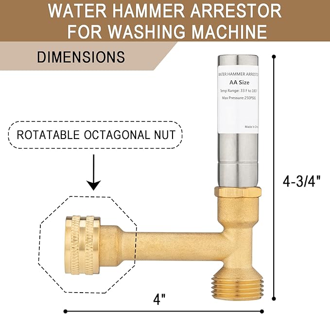 [4 Pieces] Lingmfg Water Hammer Arrestor For Washing Machine, 3/4 Inch Thread Brass LING-WMWHA-SS-O-4