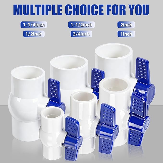 10 Pack 1" PVC Ball Valve, SCH40 Slip PVC Water Pipe Shut-Off Valve 1inch, Socket Full Flow Port Plastic Control Valve for Swimming Pool, Sprinkler Lines, Outdoor Plumbing, Irrigation System