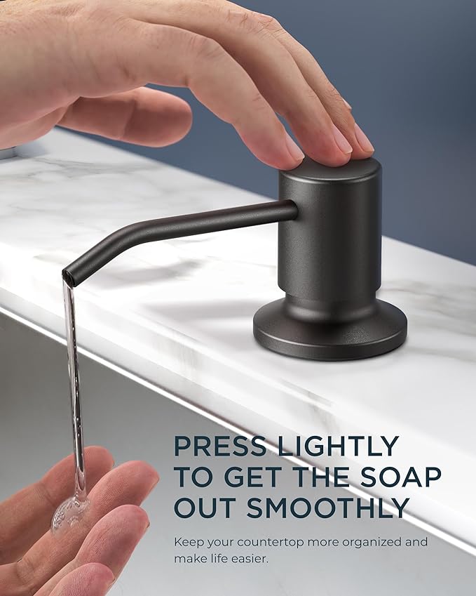 FORIOUS Kitchen Faucet with Soap Dispenser, Stainless Steel Spring Sink Faucet with Pull Down Sprayer Transitional Single Handle for Pot Filler, Farmhouse Camper Bar Laundry Room, Black Brushed