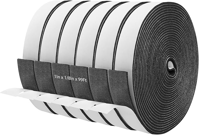 Storystore Foam Insulation Tape Self Adhesive, 1In x 1/8In x 99Ft Weather Stripping for Doors and Windows, Sound Proof Soundproofing Door Seal, Weatherstrip, Air Conditioning Seal Strip