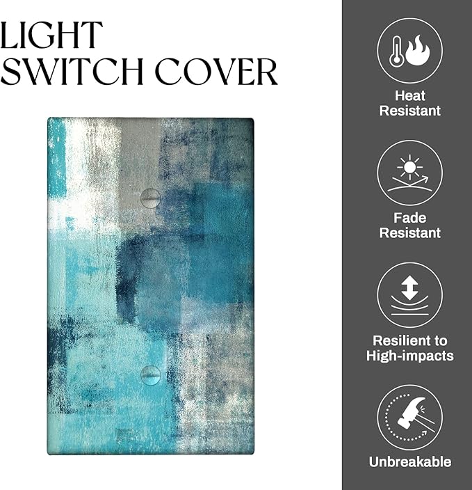 Turquoise Grey Switch Plate Cover One Gang Teal Light Switch Cover Modern Abstract Art wall plate Decortive Light Switch Cover WallPlates for Home Kitchen Decor