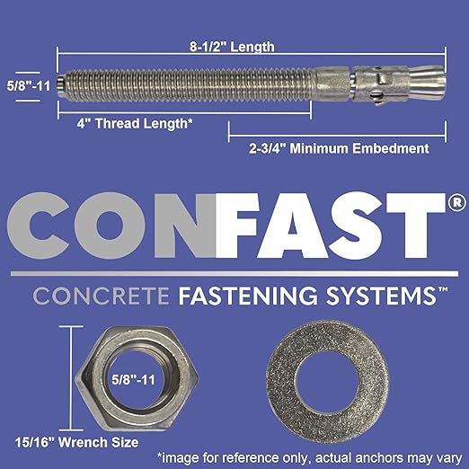 CONFAST 5/8" x 8-1/2" Wedge Anchor Zinc Plated (Box of 20)