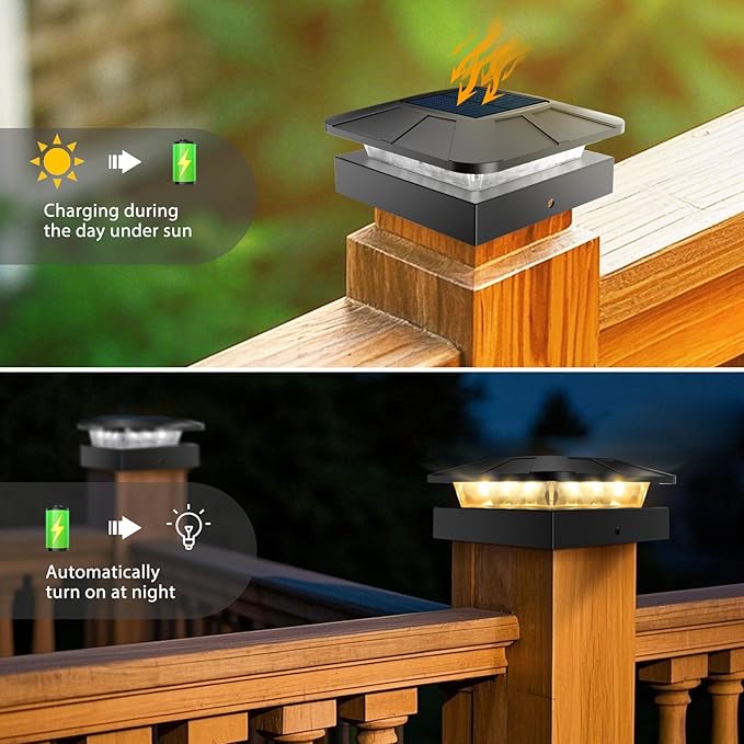 Peasur 4x4 Solar Post Cap Lights Outdoor with 3 Modes, 16 Packs Fence Light Solar Powered Waterproof for Wood/Vinyl Posts for Deck Yard Garden Patio Outside