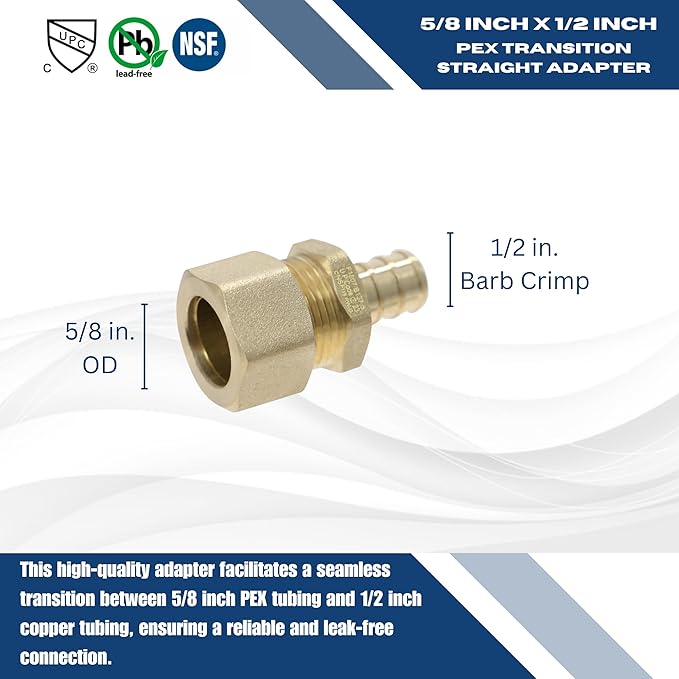XFITTING OD compression 5/8 Inch x 1/2 Inch Pex Transition Straight Adapter, 26-5-3=2X, 2 Pieces