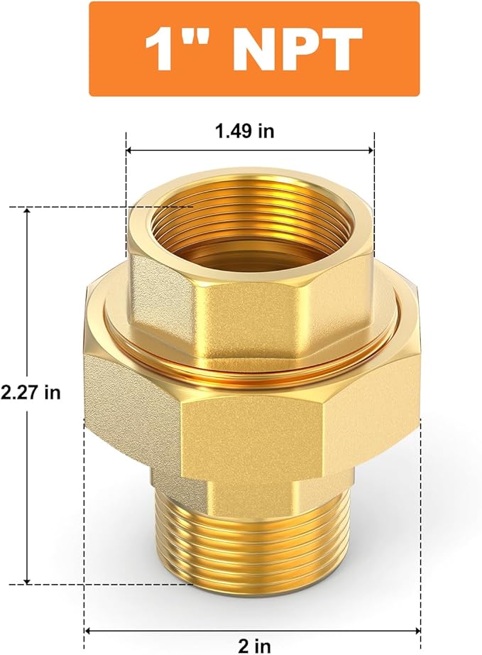 GASHER 2PCS Brass Union，1" NPT Male x 1" NPT Female Pipe Fitting
