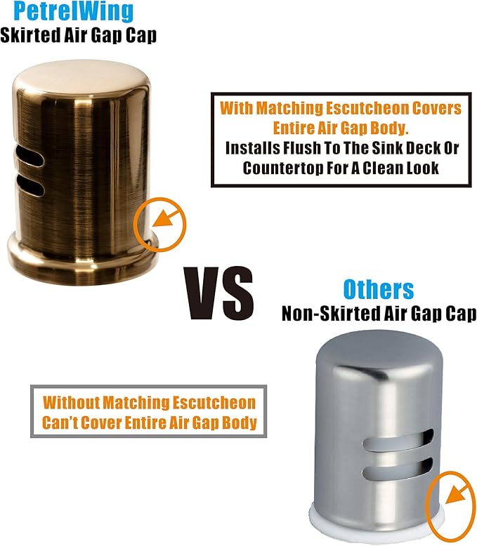 Dishwasher Air Gap Cover Bronze only, Skirted, Replacement air gap dishwasher,Solid Brass, Champagne Bronze Finish