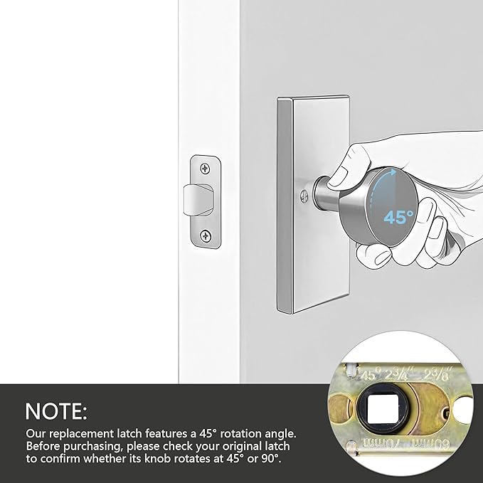 Satin Brass Adjustable Door Latch 60 or 70mm, 45° Turning Angle, Door Lock Replacement Parts with Door Strike Plate, Wood Dowel, Dust-Boxes