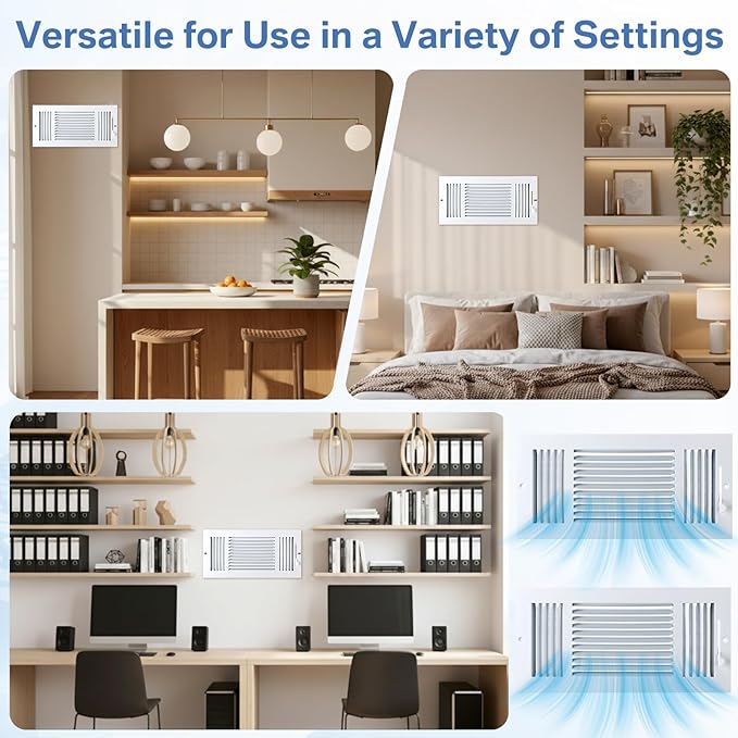 3 Pcs White 14 x 6 Inch Three-Way Ventilation Register Air Ceiling Vent Cover Floor Register Metal Heat Vent Covers with Rust Proof for Wall Ceiling Home Bathroom Toilet or Office