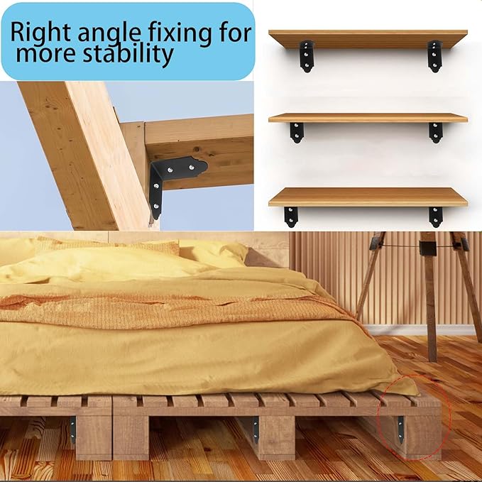 4Packs 90 Degree Angle Bracket Large L Brackets , 6" Heavy Duty Connector Brace, Building Products Decorative Knee Braces Angle Brackets for Wood DIY L Shelf Braces