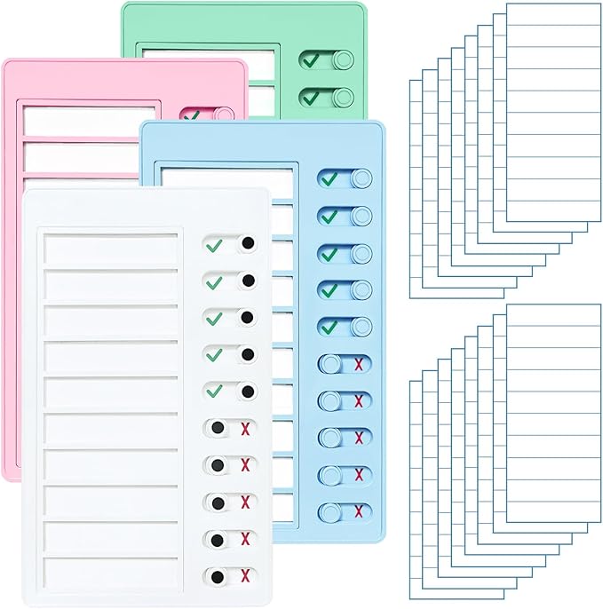 4 pcs Chore Chart for Kids Multiple Kids,Removable to Do List Plastic Chore Board with Replacement Cardboard,Sliding Routine Chart,ADHD Tools and Visual Schedules (Blank Checklist)