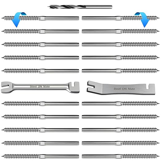 Steel DN Mate 20 Pack T316 Stainless Steel Right&Left Handed Thread Swage Lag Screws for Wood Post of 1/8" Steel Cable Railing Kit, Cable Railing Hardware, DIY Wood Baluster, Wrench Included DM10