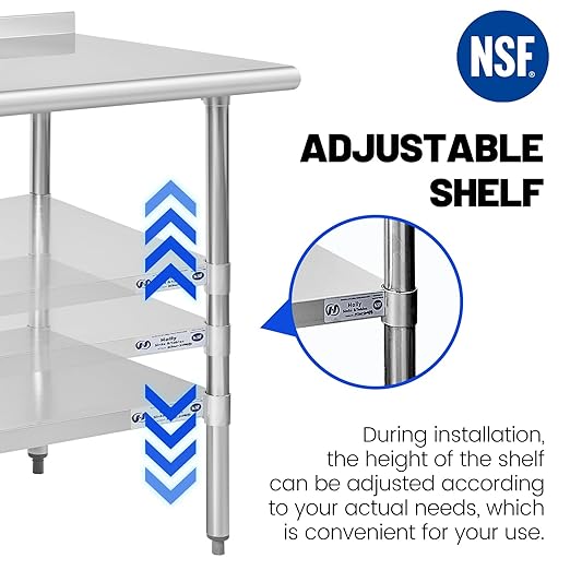 Hally Stainless Steel Table for Prep & Work 14 x 36 Inches, NSF Commercial Heavy Duty Table with Undershelf and Backsplash for Restaurant, Home and Hotel