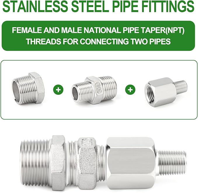 TAISHER 10PCS 304 Stainless Steel Pipe Fitting, New Reducer Adapter, 1/8" NPT Male x 1/4" NPT Female, Reducing Pipe Adapter Fitting