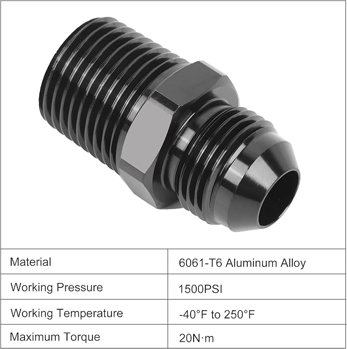 EVIL ENERGY 8AN Male Flare to 1/2" NPT Pipe Fitting Adapter Aluminum Straight Black 2PCS