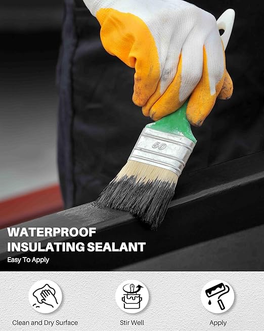 Liquid Water Proof Sealant Coating, 2 Gallon, Roof Leak Repair Coating Black, Water-Based Rubber Waterproof Sealant, Polyurethane Waterproof Coating for Roofs, Foundations, Basements
