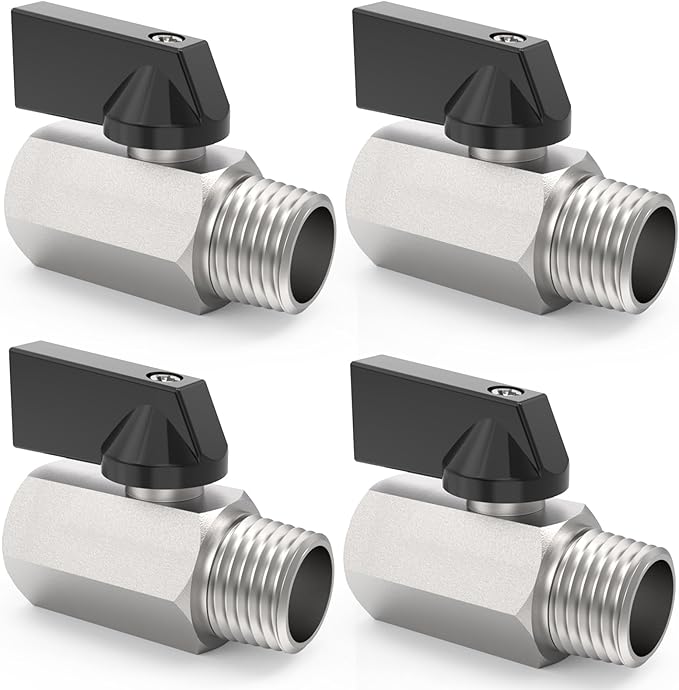 ChillWaves Brass Mini Ball Valve, Shut Off Switch Ball Valve 1/8" NPT Male x 1/8" NPT Female Thread Pipe Fitting(4-PACK)