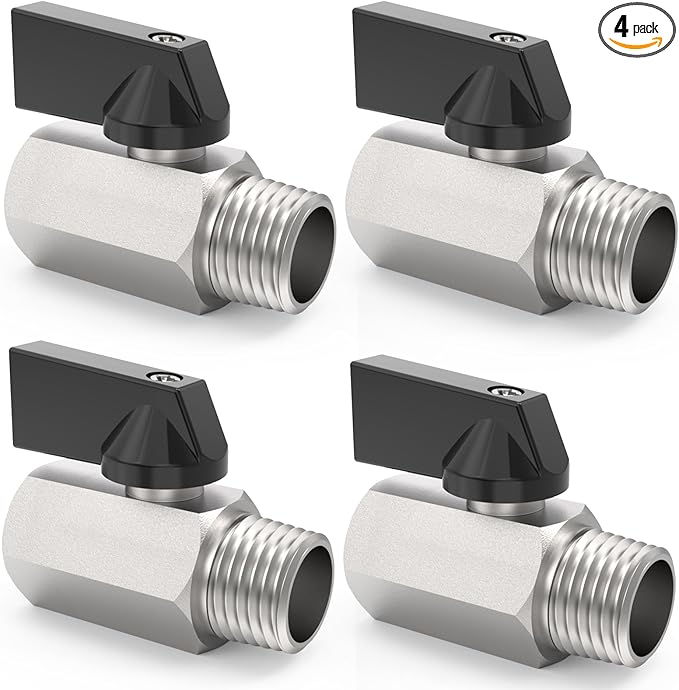 ChillWaves Brass Mini Ball Valve, Shut Off Switch Ball Valve 1/4" NPT Male x 1/4" NPT Female Thread Pipe Fitting(4-PACK)