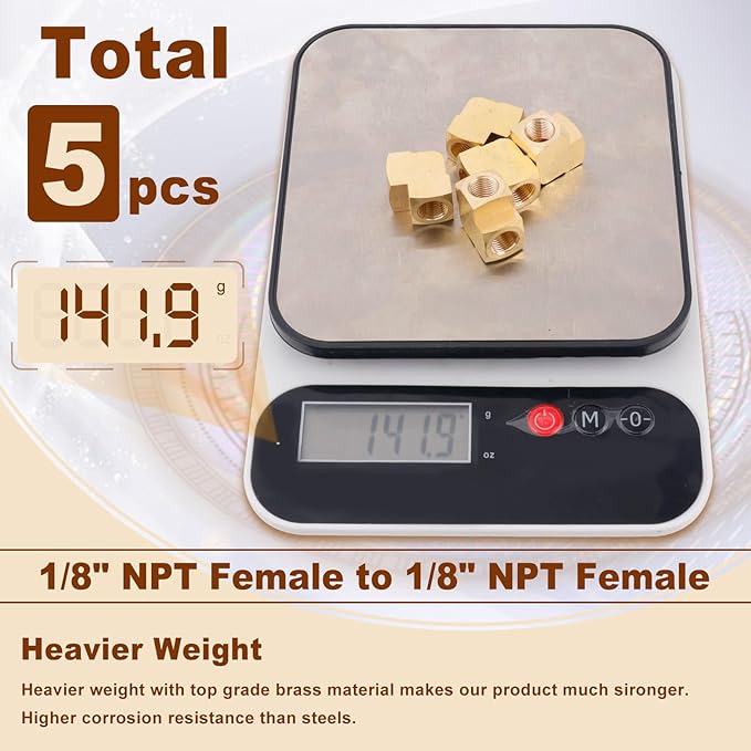 5pcs 1/8" Brass Fittings 90 Degree Barstock Street Elbow 1/8 Inch NPT Female Pipe to 1/8 Inch NPT Female Pipe Fittings Elbow Forged Brass Pipe Fittings