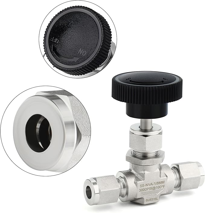 TAISHER 1PCS 316 Stainless Steel Compression Tube Straight Needle Valve 1/8" Tube OD x 1/8" Tube OD For Flow Control Water Gas Oil
