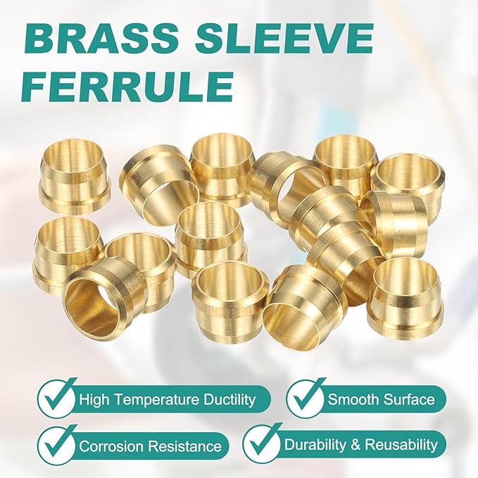 PATIKIL 10 mm OD Tube Compression Sleeves Ferrules, 16 Pack Brass Ferrule Compression Fittings for Water Oil Air Pipes