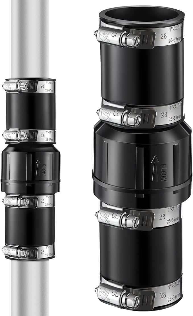 1 Pack Sump Pump Check Valve Fit 1-1/2 inch and 1-1/4 inch Pipe, Check Valve with 4 Pcs Stainless Steel Hose Clamps for Sump Pump Life Expectancy Increase