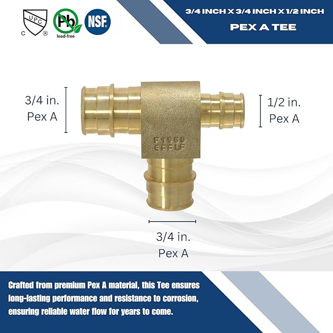 XFITTING Pex A 3/4 Inch x 1/2 Inch x 3/4 Inch Pex A Tee, 201-1-7=5XX, 5 Pieces