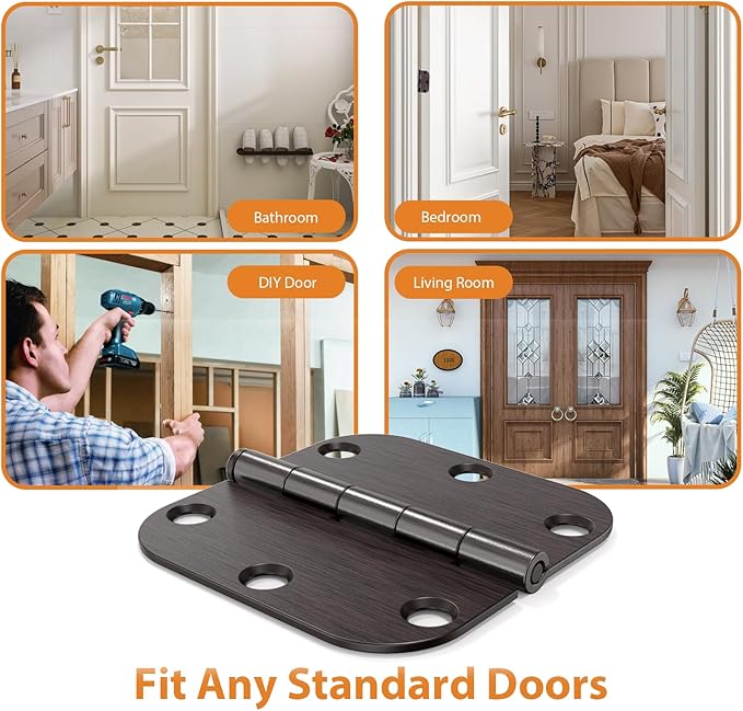 Door Hinges Oil Rubbed Bronze - 18 Pack Bronze Door Hinges 3.5 Inch Rounded Interior Door Hinge with 5/8" Radius - 3 1/2 Inch Door Hinge for Residential Standard Indoor Exterior Doors