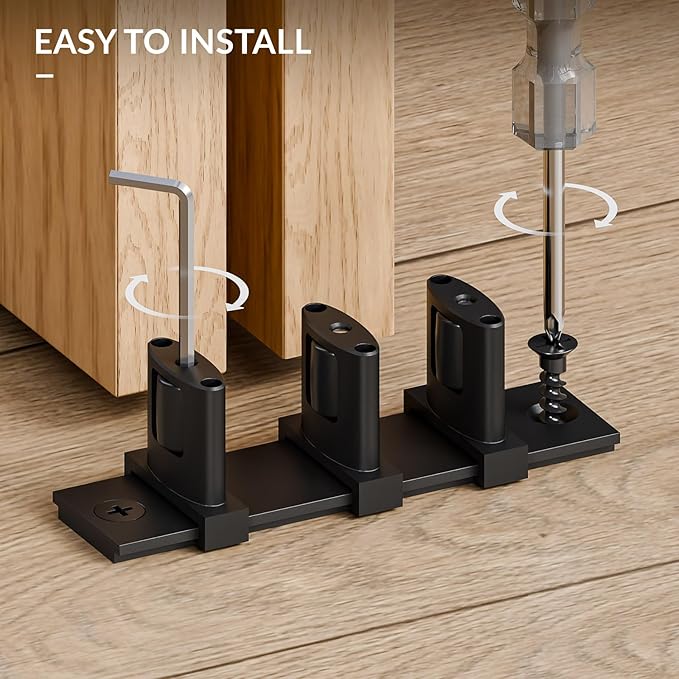 Siding Closet Door Floor Guide,Update Adjustable 3-Roller Design for Bypass Doors Floor Guide,Sliding Door Bottom Guides,Easy Install, Black