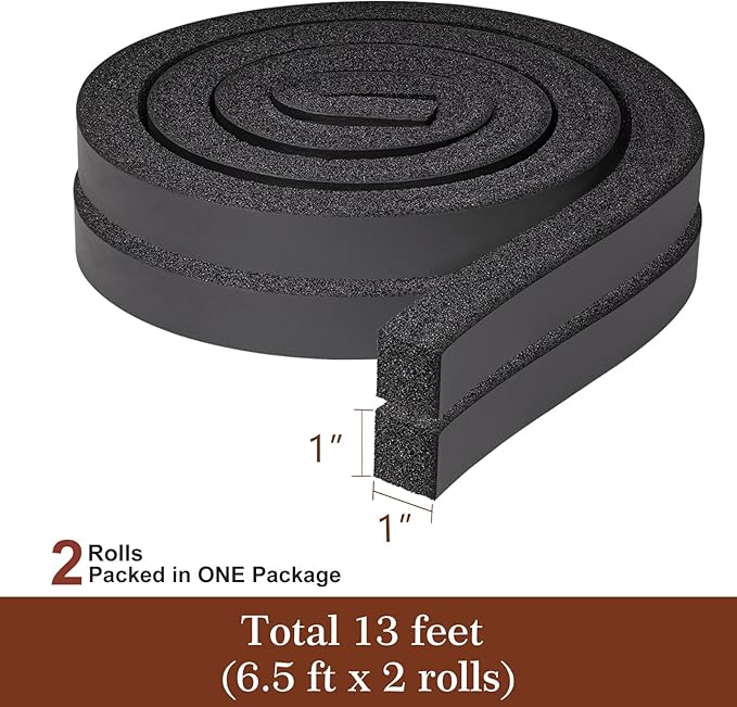 Yotache Air Conditioner Window Seal Kit - 1"x1" High Resilience Foam Weather Stripping Insulation Strip for AC, Noise Reducing, Air Leak Proof, No Glue, 13Ft Long (6.5Ft x 2 Rolls, Black)