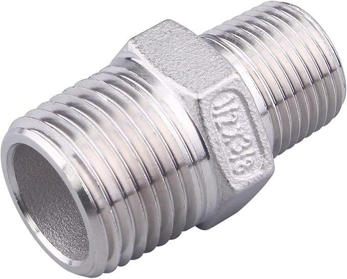 SUS304 Reducer Hex Nipple - 1/2" Male NPT x 3/8" Male NPT Stainless Steel Adapter Threaded Pipe Fitting (Pack of 2)