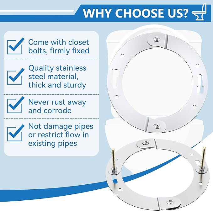 2 Piece Toilet Flange Repair Kit, Toilet Flange Repair Ring with 1/4" x 2-1/4" Closet Bolts, Stainless Steel Split Ring for Cast Iron, PVC or ABS(2 Pack)