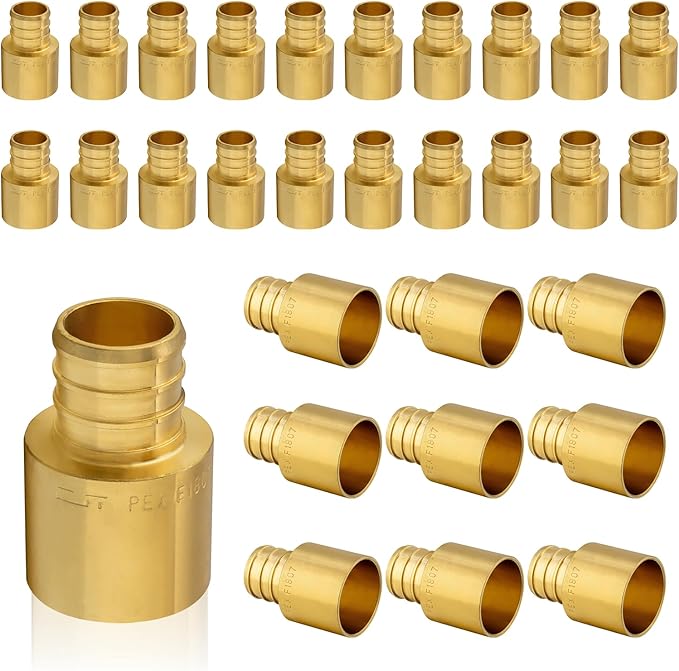 (30-Pack) PEX Fittings, Pex 3/4"x3/4" Female Sweat Copper Adapter, Brass Crimp Fittings, PEX Tubing Pipe Plumbing, ASTM F1807(PEX1807129-30Pack)