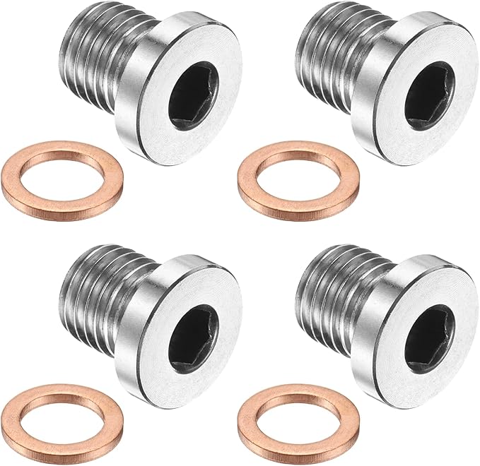 PATIKIL M12 x 1.25 Metric Pipe Plug Fitting, 304 Stainless Steel Internal Hex Head Socket Pipe Cap Adapter Connector with Copper Washer for Sealing Oil Gas Water