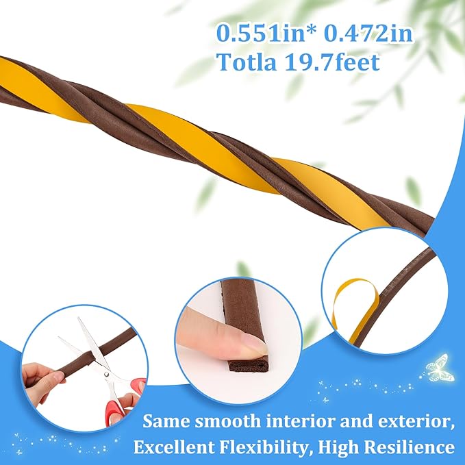 19.7Feet Rubber Weather Stripping Door Seal, Self-Adhesive Seals for Door Window Gap, Soundproofing, Insulation Strip, Door Sealers for Door Frame (Brown)