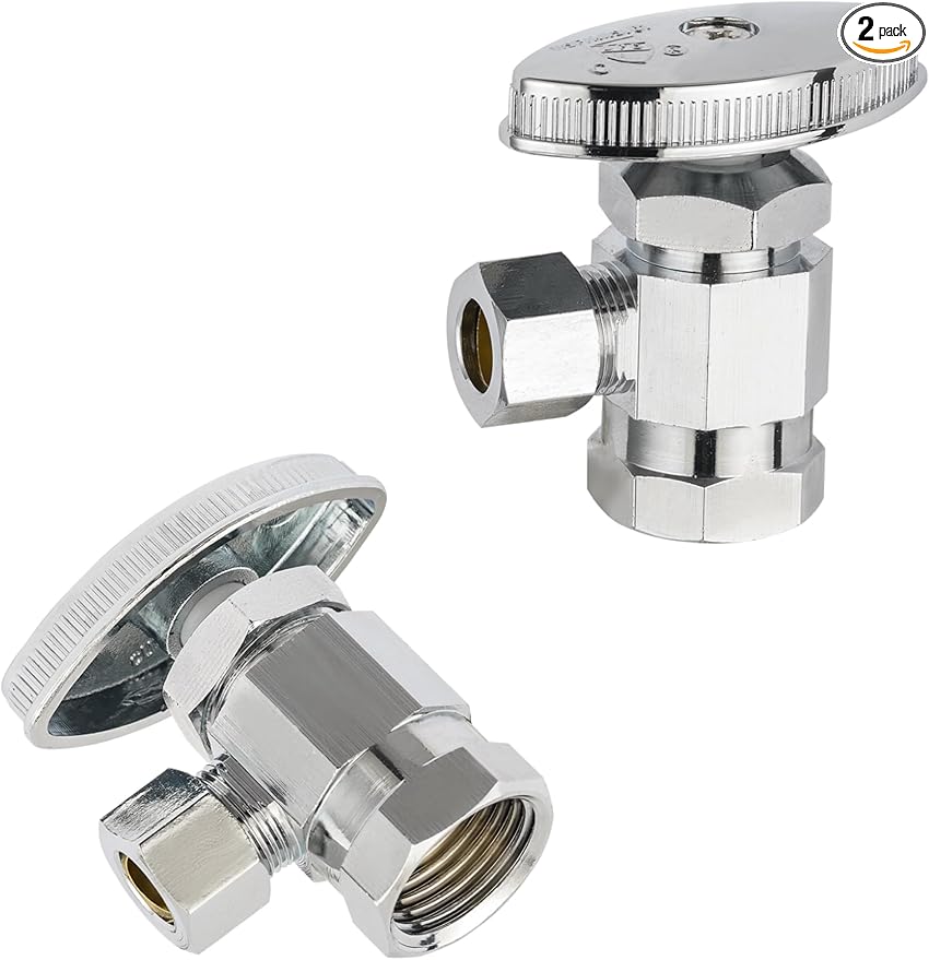 (Pack of 2) EFIELD Multi-Turn Angle Stop Valve 1/2" Fip Iron Pipe x 3/8" OD, LF Brass Chrome Plate, NSF/ANSI 61,(VALVE365-2PCS)