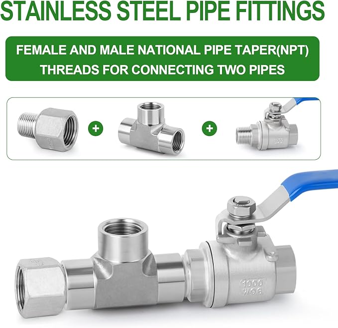 TAISHER 5PCS 304 Stainless Steel Pipe Fitting, Reducer Adapter, 1/4" Male NPTx 1/2" Female NPT