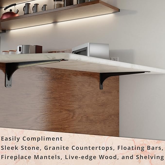 Starby Gladiator Series Solid Heavy Duty Welded 500 Lb Low Profile Granite Countertop Support Shelf Brackets Floating Shelf Discrete Slim 500 LB Capacity (2 Pack) (7" x 19" x 2.5")