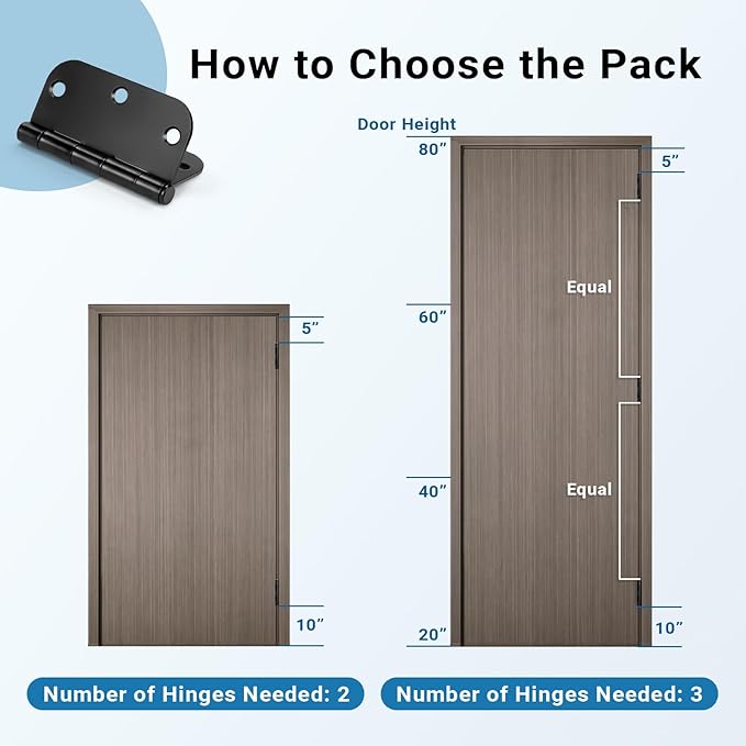 KNOBWELL 24 Pack Matte Black Door Hinges No Squeak 3.5" x 3.5" Extruded Solid Brass Door Hinge with Black Finish, Interior Door Hinges, 5/8" Radius Corners