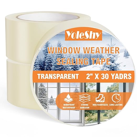 YoleShy 3 Pack Transparent Window Weather Sealing Tape 2 Inch x 30 Yards No Residue Heavy Duty Window Insulation Tape for Doors Winter Cold Draft Proof Gap Sealing, Total 90yds
