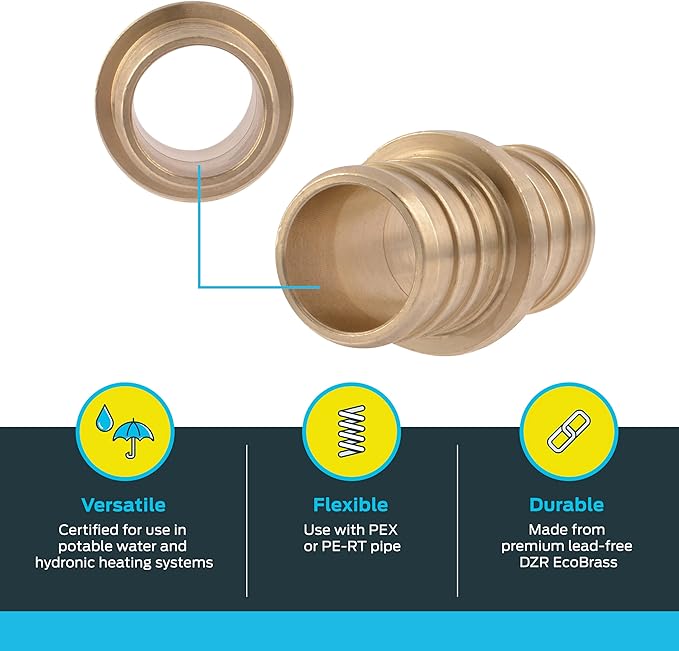 SharkBite 3/4 Inch Crimp Coupling, Brass Plumbing Fitting, PEX Pipe, PE-RT, UC016LFA (Pack of 2)