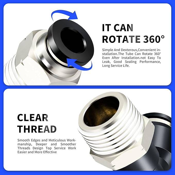 TAILONZ PNEUMATIC Elbow and Straight Combination 5/16 Inch Tube OD x 3/8 Inch NPT Thread Push to Connect Fittings PC-5/16-N3+PL-5/16-N3(Pack of 4)